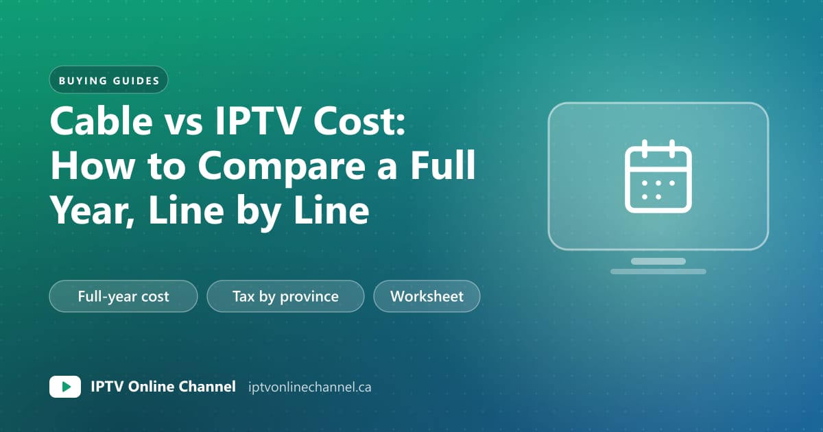 Cover graphic for a guide comparing the yearly cost of cable or satellite TV with internet TV, with worksheet and tax labels