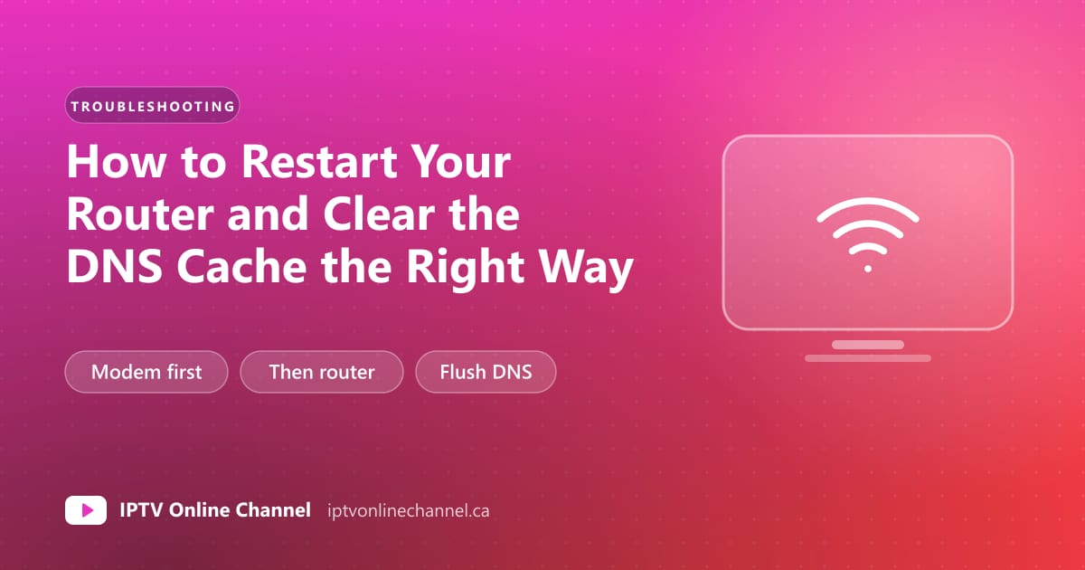 Cover graphic for a guide to restarting a modem and router in the right order and clearing the DNS cache on each device
