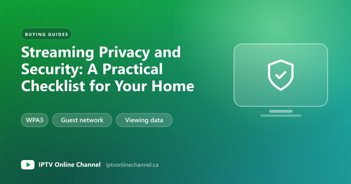 Cover graphic for a streaming privacy and security checklist, with labels for WPA3, a guest network and TV viewing data